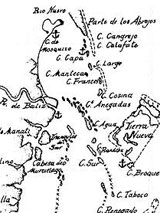 GtB Der Belize River auf der Cotilla Karte von 1753
