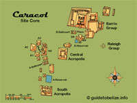 GtB Karte der Maya Belize Site Caracol, auch Snail oder Place of Three Hills genannt
